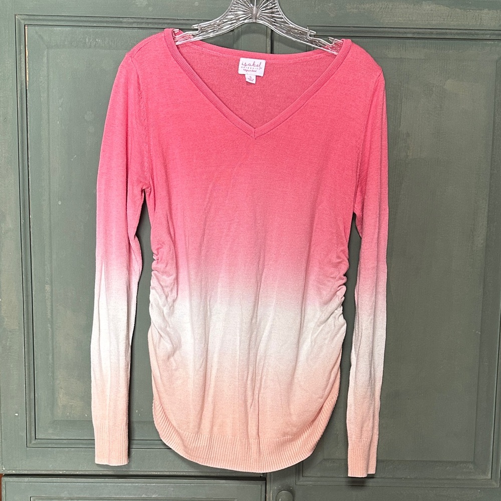 Isabel Maternity Pink to Cream Ombre V-Neck Long Sleeve Sweater